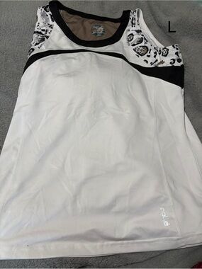 bolle White Tank Top with Black Trim & Leopard Accent